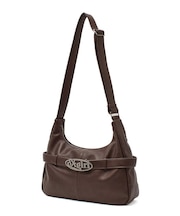 OVAL LOGO CLASP FAUX LEATHER SHOULDER BAG