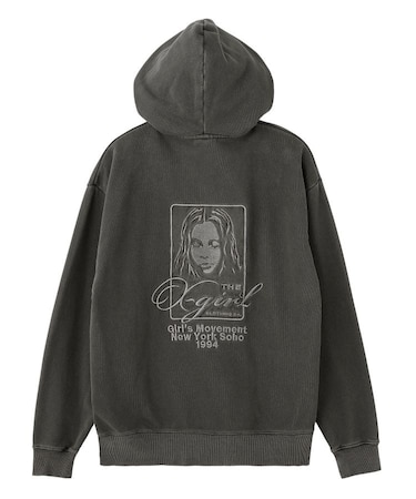 PIGMENT DYED FACE AND LOGO SQUARE PATCH ZIP UP SWEAT HOODIE