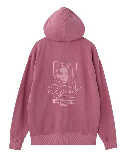 PIGMENT DYED FACE AND LOGO SQUARE PATCH ZIP UP SWEAT HOODIE