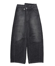 ASYMMETRIC WAIST BARREL LEG DENIM PANTS