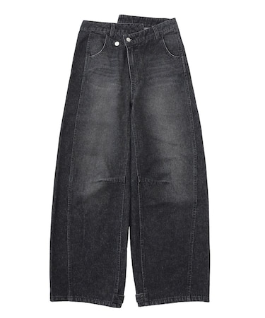 ASYMMETRIC WAIST BARREL LEG DENIM PANTS
