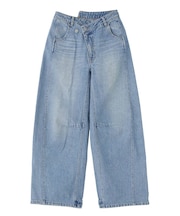 ASYMMETRIC WAIST BARREL LEG DENIM PANTS