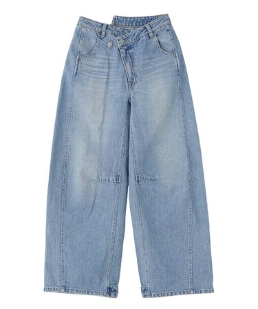 ASYMMETRIC WAIST BARREL LEG DENIM PANTS