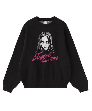 CURSIVE LOGO AND FACE JACQUARD KNIT TOP