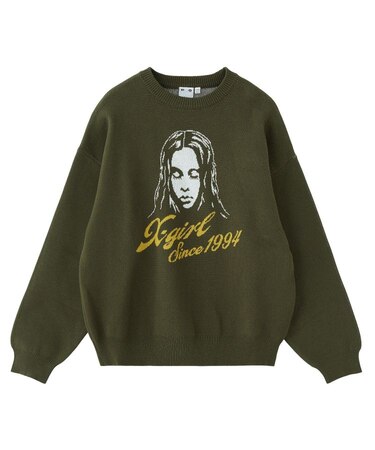 CURSIVE LOGO AND FACE JACQUARD KNIT TOP