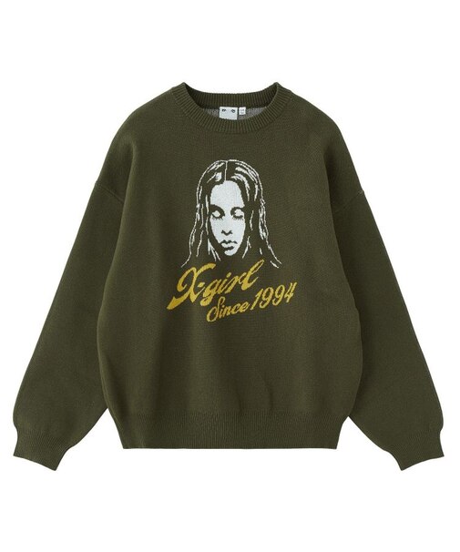 CURSIVE LOGO AND FACE JACQUARD KNIT TOP