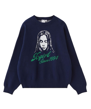 CURSIVE LOGO AND FACE JACQUARD KNIT TOP