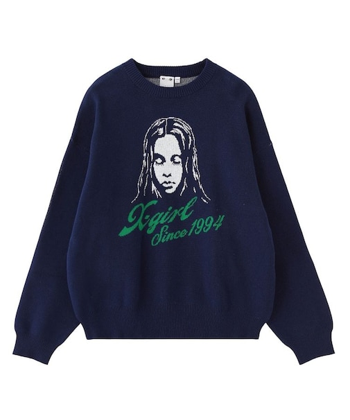 CURSIVE LOGO AND FACE JACQUARD KNIT TOP