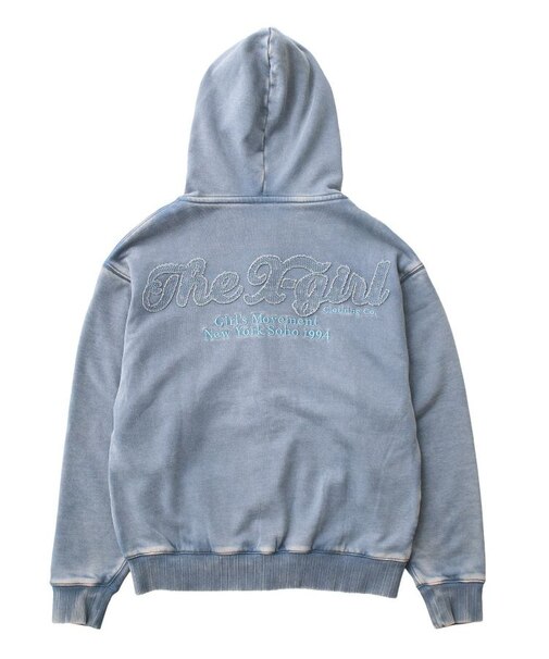BLEACHED LOGO PATCH ZIP UP SWEAT HOODIE