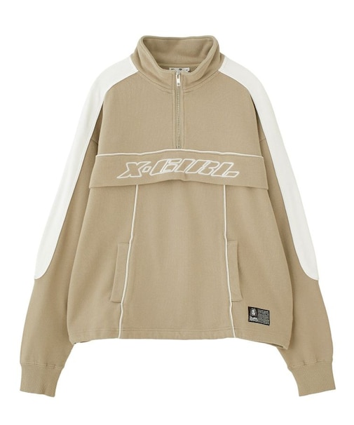 FACE LABEL HALF ZIP SWEAT TOP