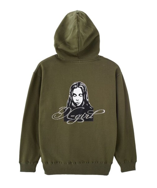 RHINESTONE LOGO AND FACE ZIP UP SWEAT HOODIE