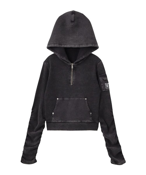 FADED WOVEN MIX HALF ZIP HOODED TOP｜エックスガールの通販｜&mall