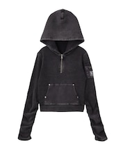 FADED WOVEN MIX HALF ZIP HOODED TOP
