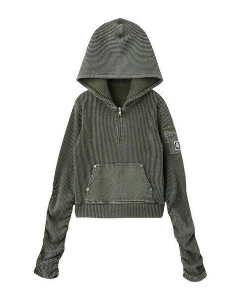 FADED WOVEN MIX HALF ZIP HOODED TOP｜エックスガールの通販｜&mall