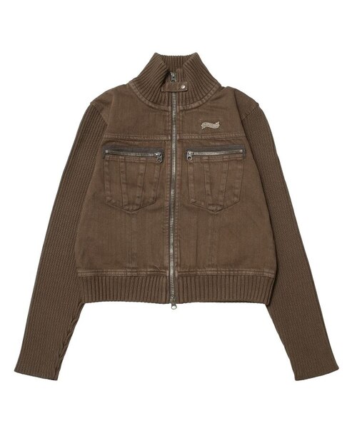 【X-girl】FADED RIBBED SLEEVE JACKET FADED RIBBED SLEEVE JACKET｜エックスガールの通販｜&mall（アンド