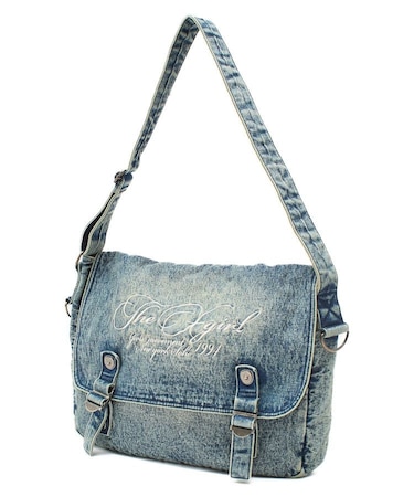 SCRIPT LOGO DENIM SHOULDER BAG
