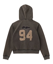 OVERDYED NUMBER PATCH ZIP UP HOODIE