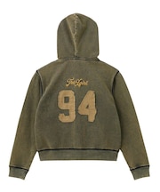 OVERDYED NUMBER PATCH ZIP UP HOODIE