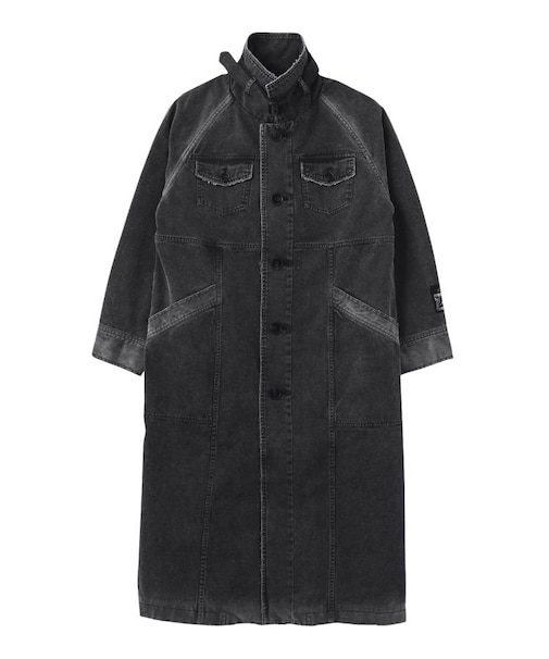 FADED STAND COLLAR LONG COAT