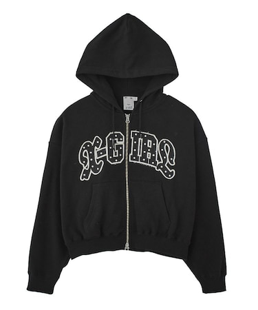 STUDDED LOGO ZIP UP SWEAT HOODIE