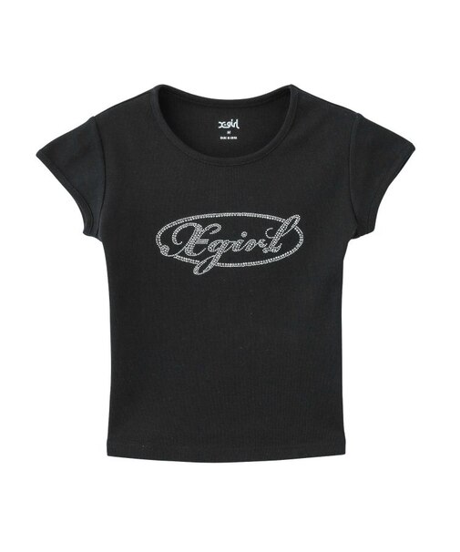 RHINESTONE OVAL CURSIVE LOGO S/S BABY TEE
