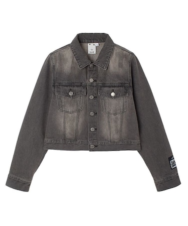FADED FACE LABEL COMPACT DENIM JACKET