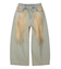 FADED FACE LABEL WIDE BAGGY DENIM PANTS