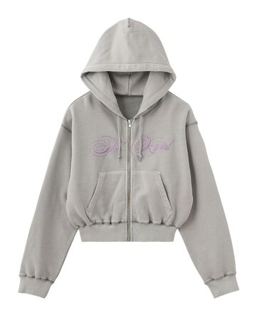 PIGMENT DYED SCRIPT LOGO COMPACT ZIP UP SWEAT HOODIE