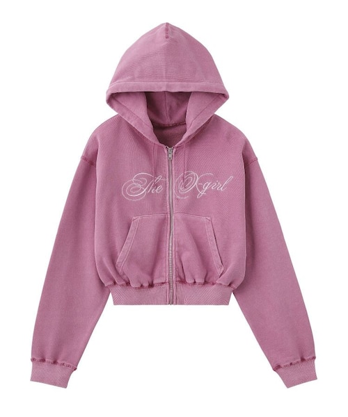 PIGMENT DYED SCRIPT LOGO COMPACT ZIP UP SWEAT HOODIE｜エックス