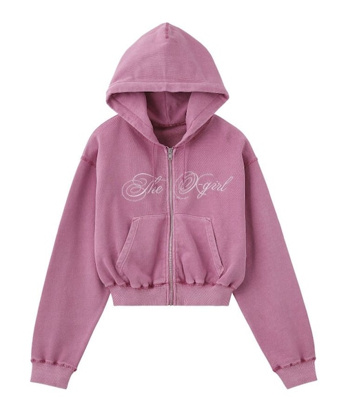 PIGMENT DYED SCRIPT LOGO COMPACT ZIP UP SWEAT HOODIE