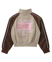 WOVEN MIX SWEAT ZIP UP TOP