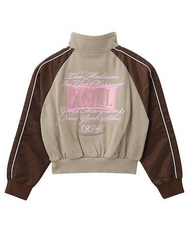 WOVEN MIX SWEAT ZIP UP TOP