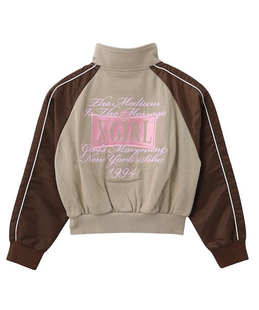 WOVEN MIX SWEAT ZIP UP TOP