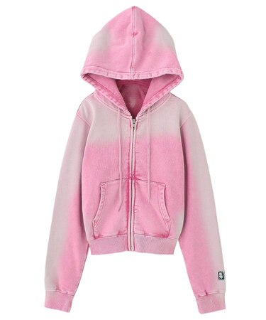 FACE LABEL WASHED COMPACT ZIP UP SWEAT HOODIE