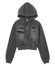 DISTRESSED ZIP UP SWEAT HOODIE
