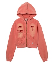 DISTRESSED ZIP UP SWEAT HOODIE