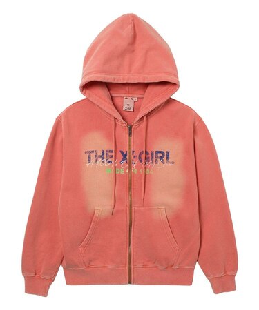 FADED LOGO PRINT ZIP UP SWEAT HOODIE