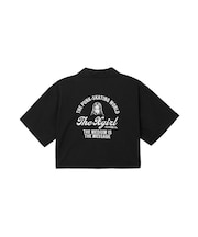 ARCH LOGO AND FACE OPEN COLLAR CROPPED SHIRT