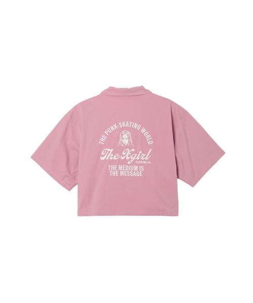 ARCH LOGO AND FACE OPEN COLLAR CROPPED SHIRT｜エックスガールの通販