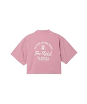 ARCH LOGO AND FACE OPEN COLLAR CROPPED SHIRT