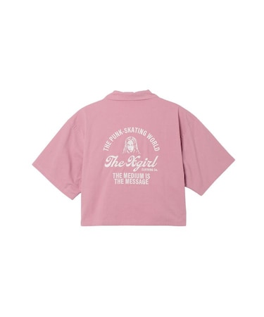 ARCH LOGO AND FACE OPEN COLLAR CROPPED SHIRT