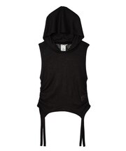 SHEER SLEEVELESS RIBBED HOODED TOP