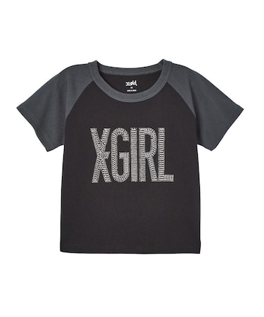RHINESTONE VERTICAL LOGO RAGLAN S/S BABY TEE