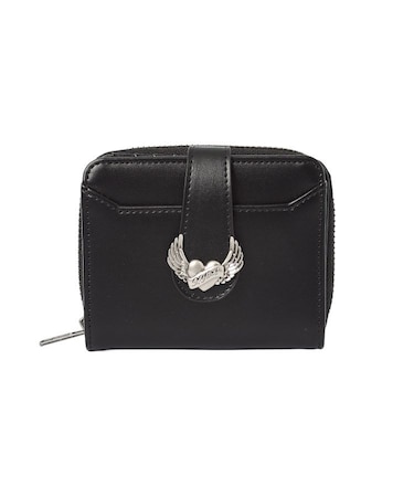 HEART AND WING EMBLEM FAUX LEATHER WALLET