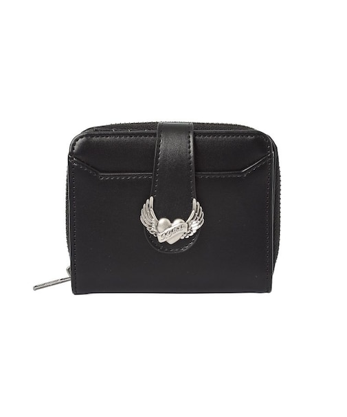 HEART AND WING EMBLEM FAUX LEATHER WALLET