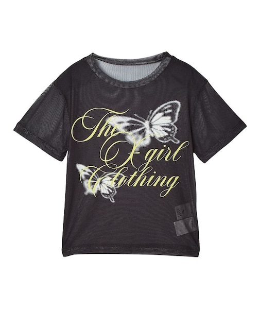 SCRIPT LOGO AND BUTTERFLY MESH S/S BABY TEE