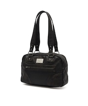 METAL LOGO PLATE FAUX LEATHER HANDBAG