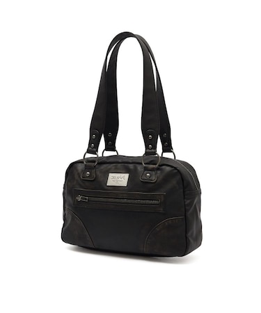 METAL LOGO PLATE FAUX LEATHER HANDBAG
