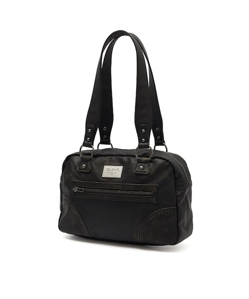 METAL LOGO PLATE FAUX LEATHER HANDBAG
