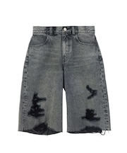 EMBLEM POCKET DISTRESSED DENIM SHORTS